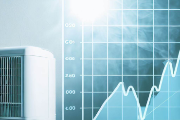 a dehumidifier and a graph symbolizing the cost of energy per day of operation