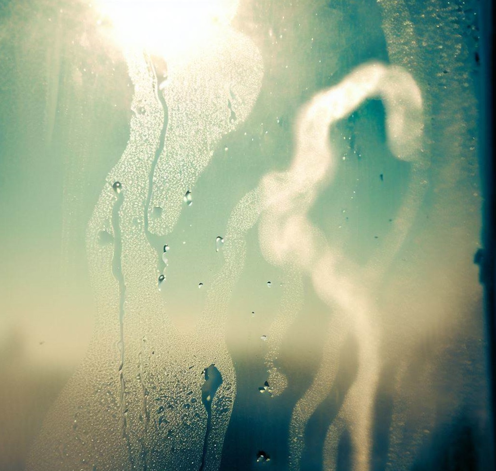 some condensation seen through the window on a sunny day