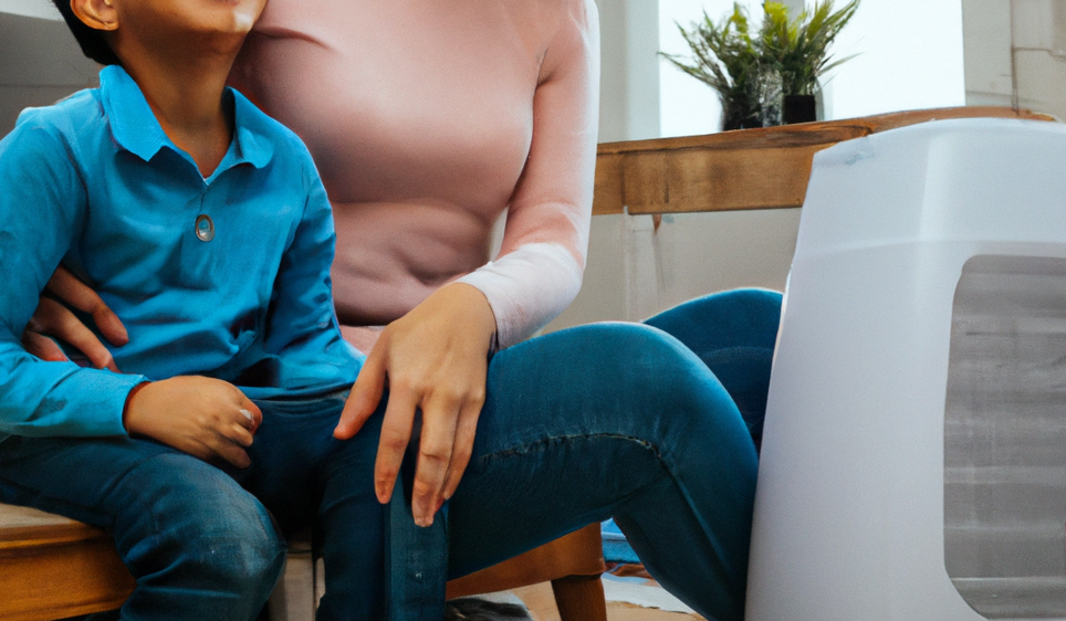 a mother and her son enjoying the pleasant atmosphere in their home created by a dehumidifier that did the job well