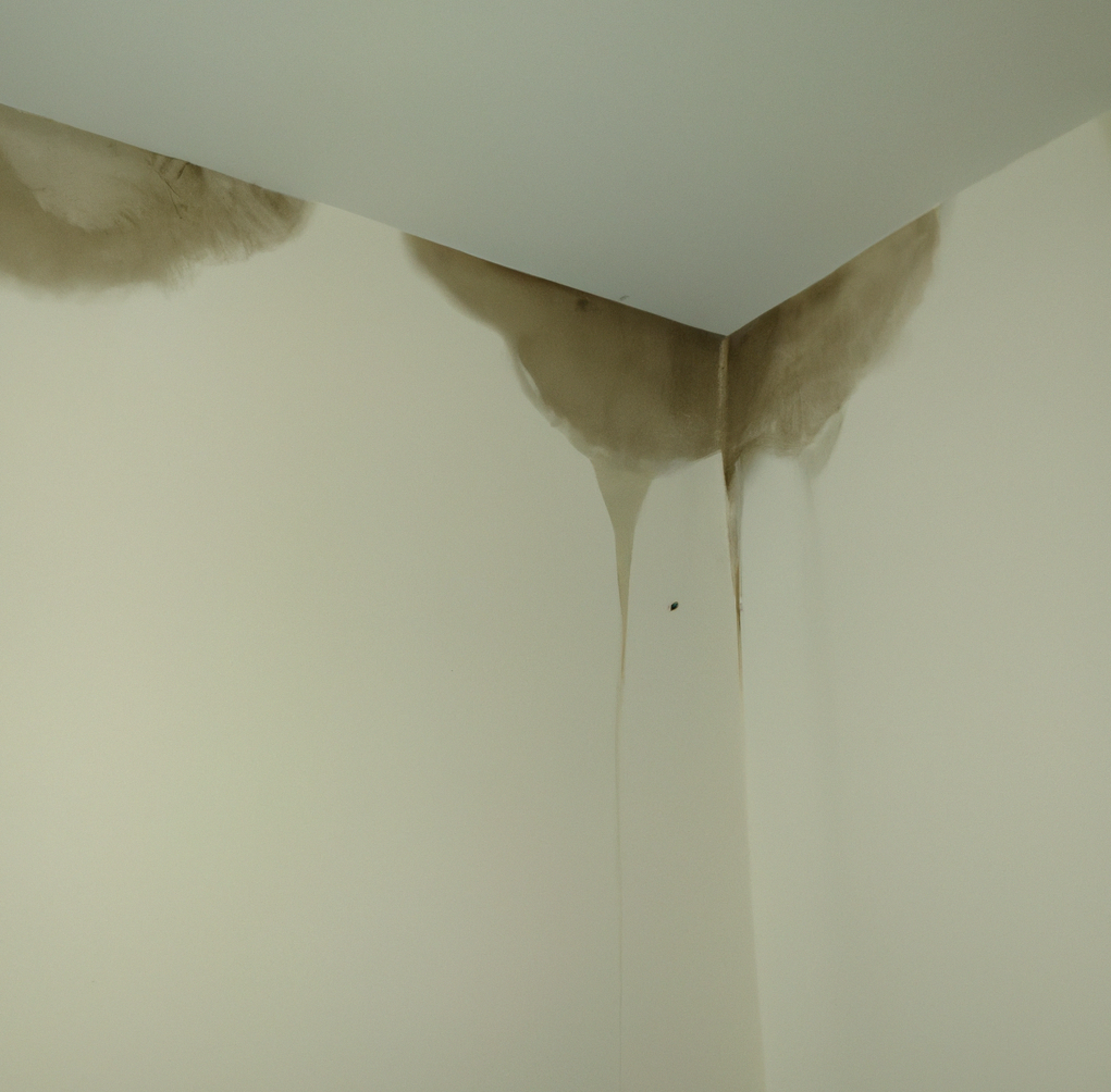 a corner of the room that shows mould and water stains on the walls