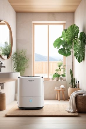 a dehumidifier in a beautiful bathroom which expresses good circumstances