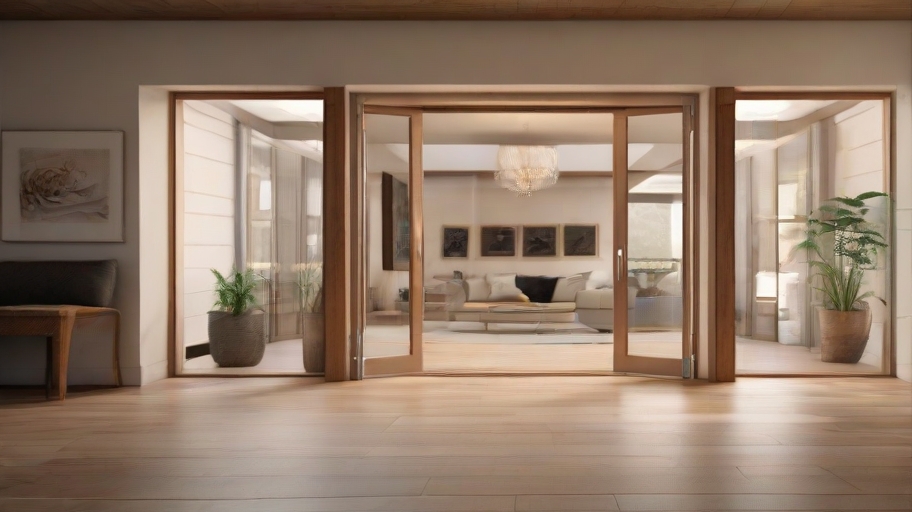 the interior of a house where we can see the interior doors open
