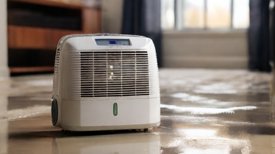 a dehumidifier in a very damp room with visible mold