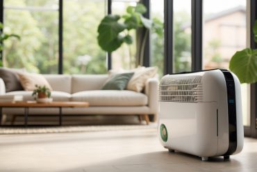 modern dehumidifier placed in a spacious conservatory