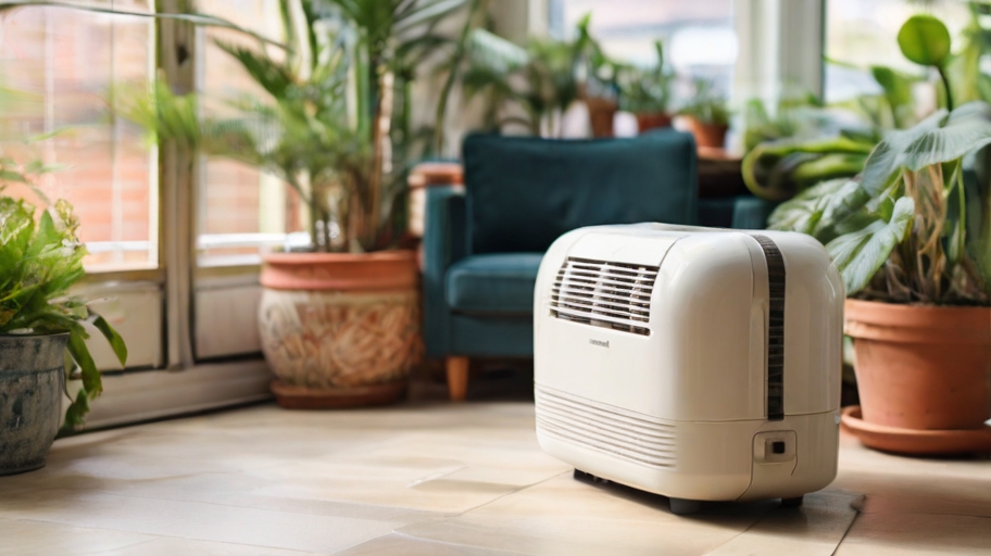 a dehumidifier subtly placed in one corner adds to the harmonious ambience of a bright, airy conservatory